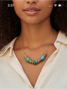 Plunder Design Arabella Turquoise Cylinder Bead Gold Necklace
